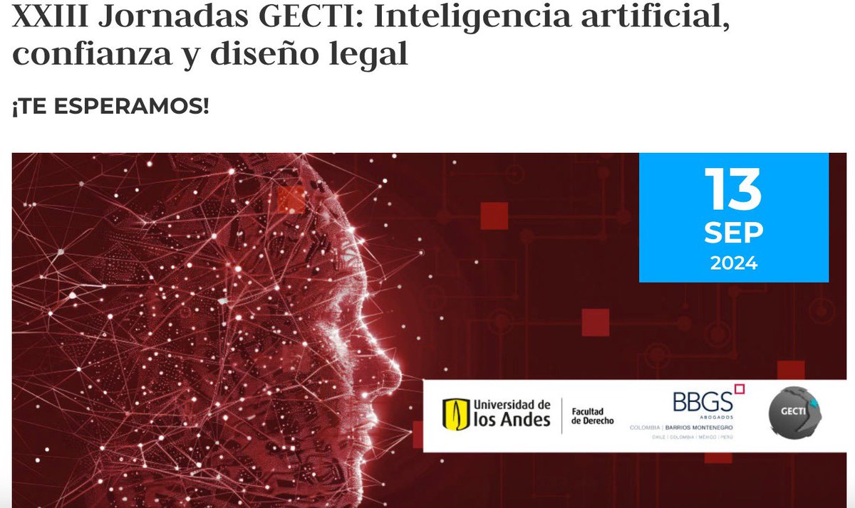 GECTIXXI's tweet photo. Bienvenidos/as a las próximas jornadas  GECTI sobre: INTELIGENCIA ARTIFICIAL, CONFIANZA Y DISEÑO LEGAL. Inscripciones en : https://t.co/vDAUBDPpjt 👇 https://t.co/Cv1aTgCLT1