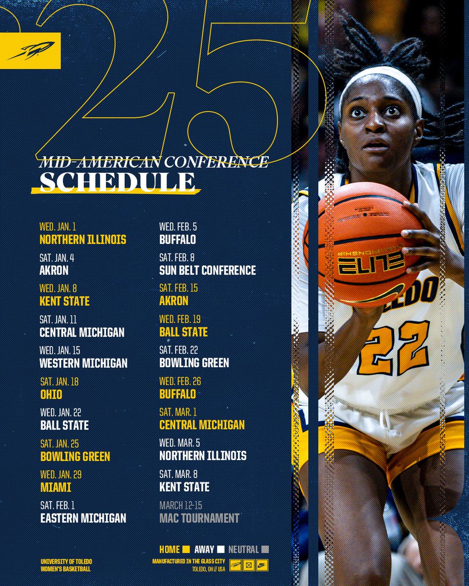 A 𝗟𝗢𝗢𝗞 𝗔𝗛𝗘𝗔𝗗 at 2025 👀

Conference play begins on Jan. 1! Full MAC schedule 👇

📰 bit.ly/3M5oiGl

#TeamToledo