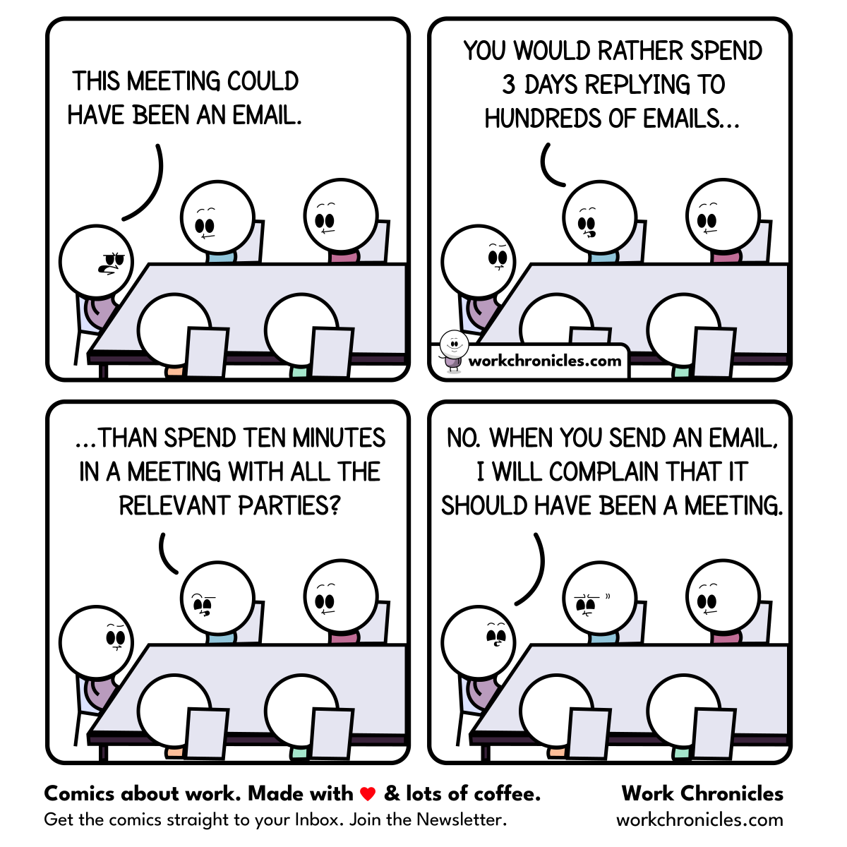_workchronicles's tweet photo. Email vs Meeting https://t.co/0r2QVtupBY