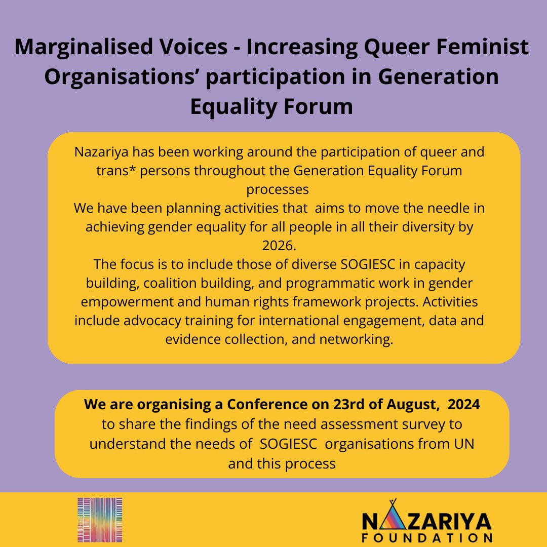 NazariyaQFRG (@nazariyaqfrg) on Twitter photo We have been continuously working to bring the voices and issues of LBQT persons to the international advocacy spaces.
This is one of our attempts to make the the actors, the <a href="/unwomenindia/">UN Women India</a> @unwomen to understand and acknowledge these issues.
#generationequality #beijing30 We have been continuously working to bring the voices and issues of LBQT persons to the international advocacy spaces.
This is one of our attempts to make the the actors, the <a href="/unwomenindia/">UN Women India</a> @unwomen to understand and acknowledge these issues.
#generationequality #beijing30
