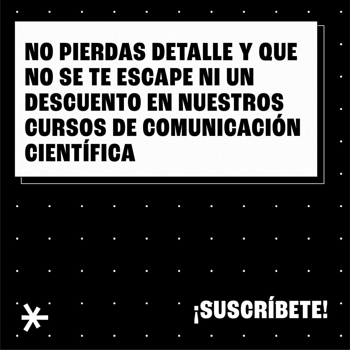 No te pierdas ninguna información sobre nuestros curso de divulgación y comunicación científica y, por supuesto, que no se te escape 💸 ningún descuento. 

🔗 Suscríbete a nuestro newsletter: bit.ly/3A5m1YU

#ComunicacionCientifica #DivulgacionCientifica #FormacionOnline