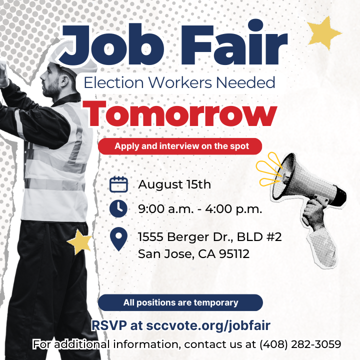 We are looking for temporary staff to work as ballot counters and warehouse workers for the upcoming November 5, 2024, Presidential General Election. Come to our job fair tomorrow to apply and interview on the spot. RSVP at the link in our bio.  #sccvote #jobfair