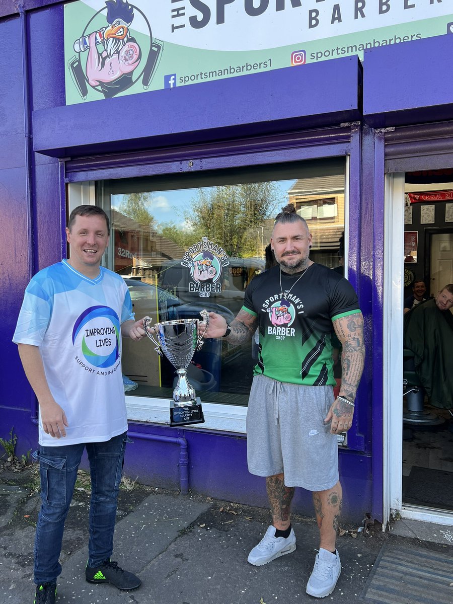 🏆 The countdown is on until we take on the Sportsman’s Barbers in the Improving Lives Cup!! 🏆 
Come along and support the teams at Holm Park in Clydebank at 2pm this Sunday! 
It’s £3 a ticket to get in (you can pay at the gate). Kids get in free!