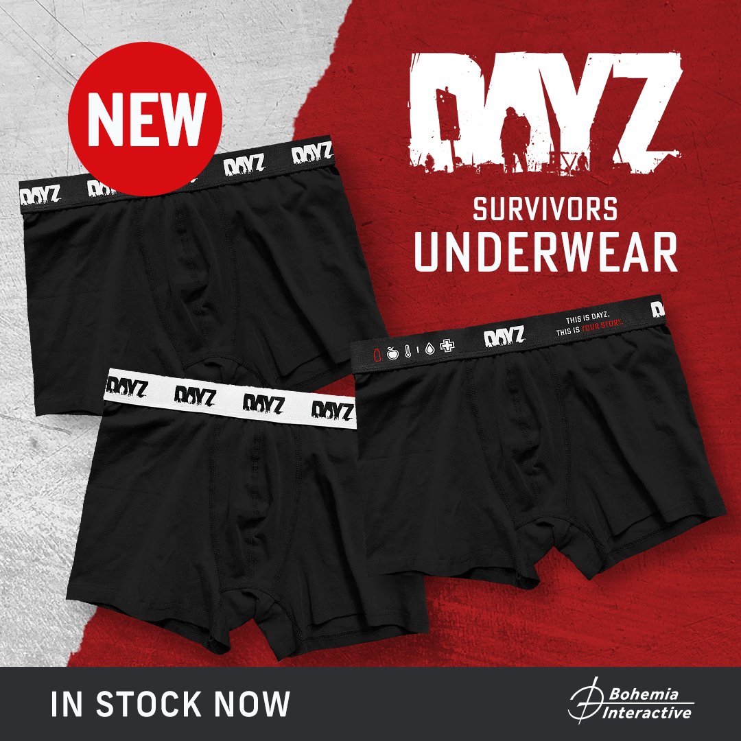 DayZ's tweet photo. ✨Hey Survivors,
New DayZ merch just dropped in our store.
Get yourself a nice comfy pair of underwear and face the post-apocalypse in style!🔥
👉 https://t.co/up0yWsjlOv
#DayZ #Merch https://t.co/1Q8VzQeMS7