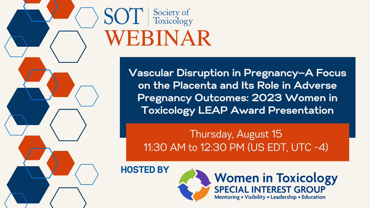 TOMORROW: Review vascular changes in pregnancy, methods to investigate vascular disruption during gestation, and how toxicants may interact with these delicate systems during a free #SOTWebinar. Register: toxicology.org/groups/sig/wit…