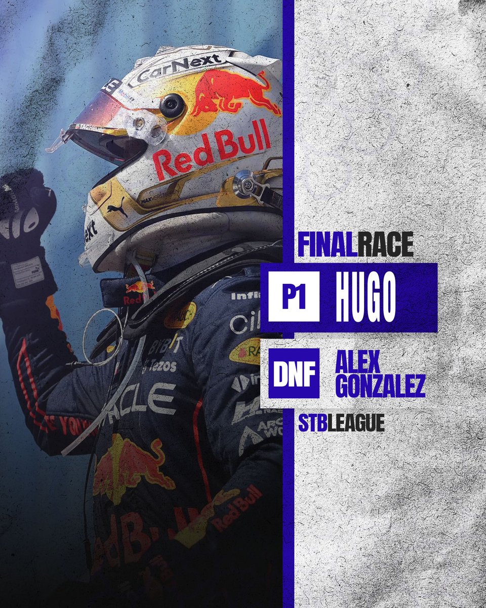 FinalRace | #Formula1 

Acaba nuestra carrera en Imola🇮🇹 y nuestro azulillo <a href="/hugorodf1/">Hugo Rodríguez ✞</a> se proclama campeón del gran premio

🏆| <a href="/STBLeague/">STB Racing League</a> 
🏎️| <a href="/hugorodf1/">Hugo Rodríguez ✞</a> P1
🏎️| <a href="/AlexGonzzaaleez/">Flawless</a> DNF

#UnaNuevaEra