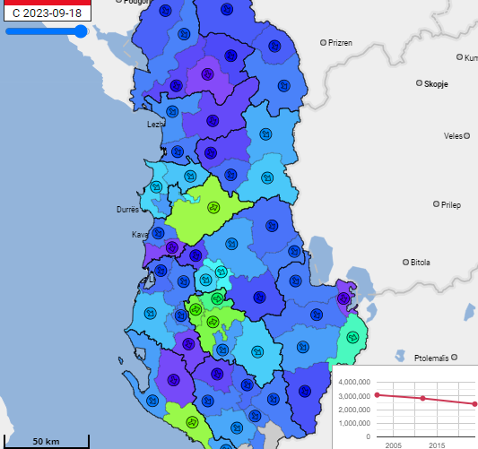 citypopulation's tweet photo. #Albania: results of 2023 #population #census are added to #prefectures and #municipalities - https://t.co/D8vHiqq5wR https://t.co/rgjPg1sz2D