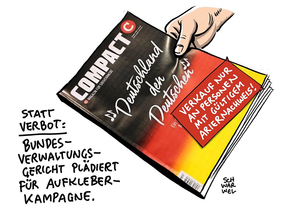 TSchwarwel's tweet image. „Bundesverwaltungsgericht:
Compact-Verbot teils vorläufig außer Vollzug gesetzt“
#compact #Compactverbot #Rechtsextremismus #schwarwel