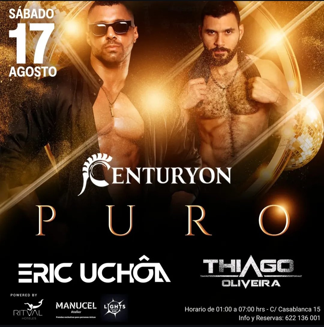 BOMBAZO!💣

Tras recorrer las mejores salas del circuito gay en Suiza, Tailandia, Barcelona o Madrid, por primera vez en CENTURYON tendremos el placer de contar en cabina con ERIC UCHOA, nuestro residente Thiago Oliveira! Este sábado prepárate para otro fiestón en CENTURYON!