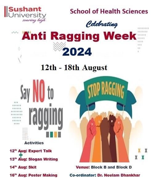 SushantUni's tweet photo. School of Health Sciences, Sushant University is all set to celebrate Anti-Ragging week from 12th-18th August 2024.
#AntiRaggingCampaingn
#SayNoToRagging
#SchoolofHealth Science
#SushantUniversity https://t.co/oMtRSr8Y4K