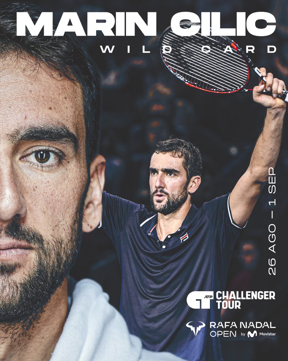 PatryCode's tweet image. El croata Marin Cilic será una de las grandes estrellas de la sexta edición del Rafa Nadal Open by Movistar que se celebrará del 26 de agosto al 1 de septiembre en las instalaciones de la Rafa Nadal Academy. El ex número 3 del mundo atesora un palmarés envidiable