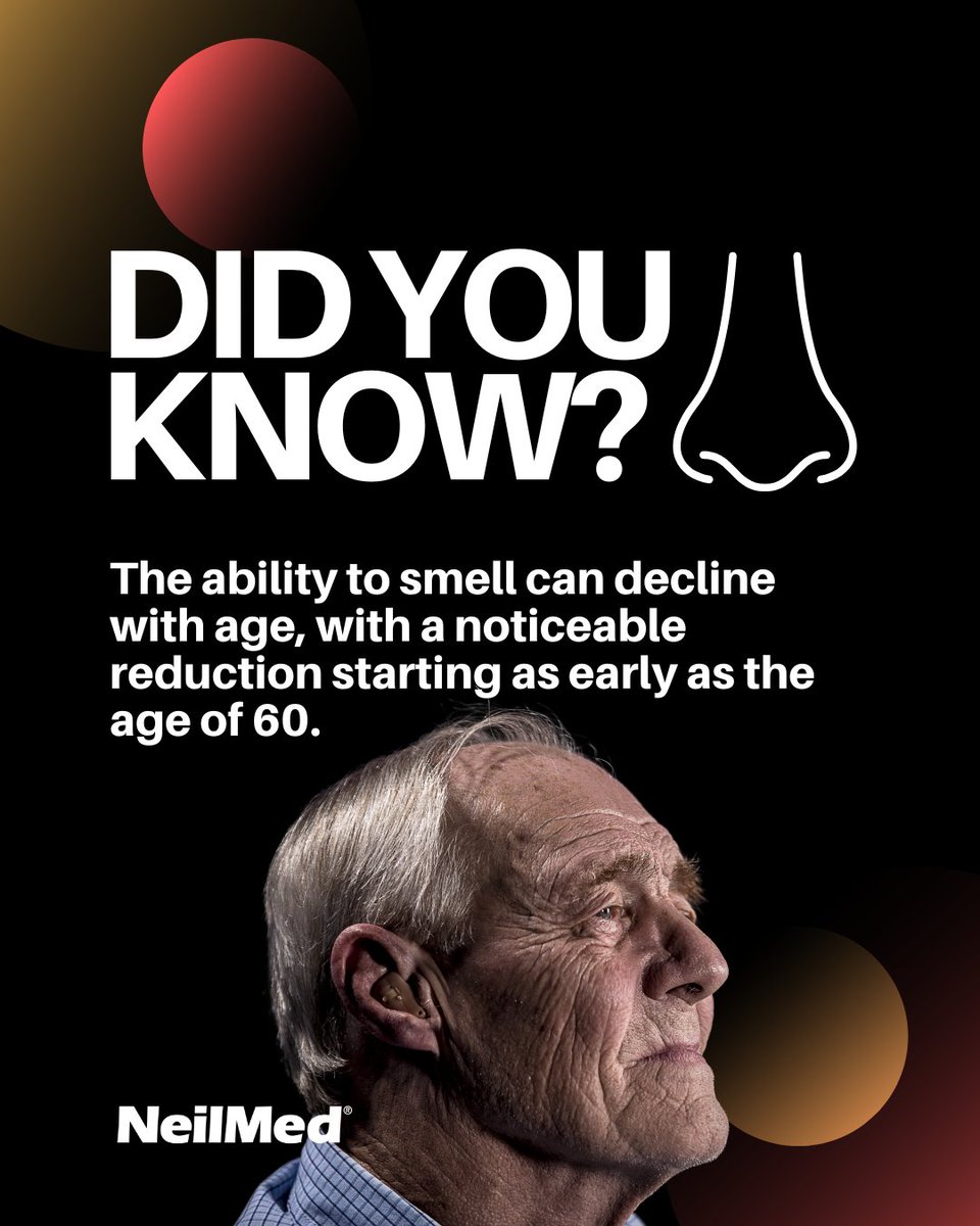 neilmed's tweet image. Keep your sense of smell sharp by staying aware of changes and maintaining good nasal health! 

#FunFactWednesday #NeilMed #NasalHealth #StayInformed #HealthyAging