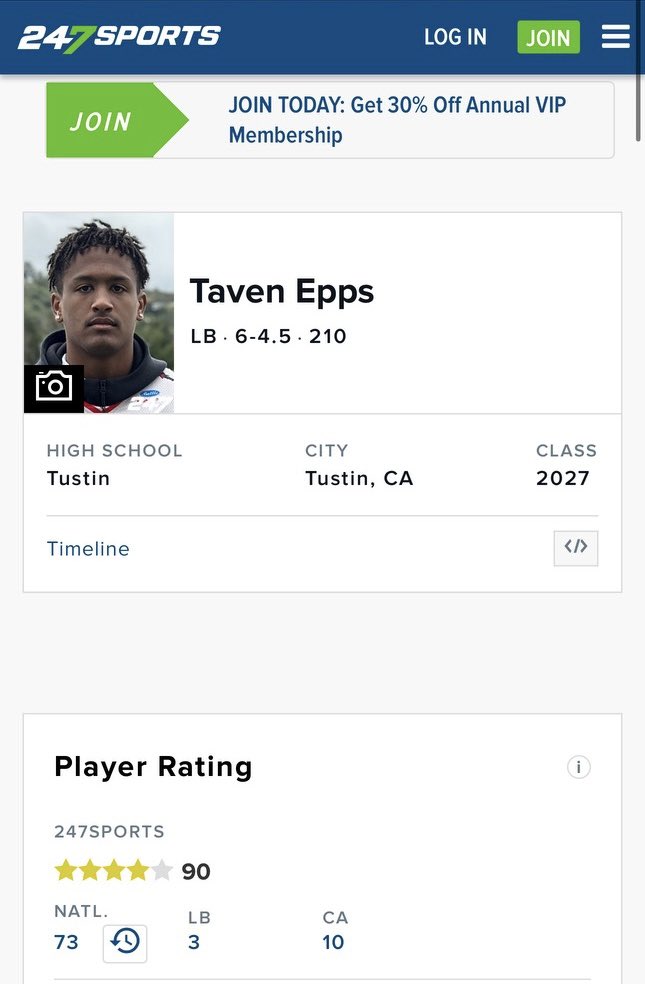 Taven Epps (@tavenepps) on Twitter photo Blessed to be recognized as a 4 Star, #73 Player in the country, #3 LB in the Country, #10 in California per <a href="/247Sports/">247Sports</a> <a href="/Tiller_Football/">Tustin Tiller Football</a> <a href="/CHawk_4/">Chris Hawkins</a> <a href="/CoachLopez74/">Tony Lopez</a> <a href="/ChadSimmons_/">ChadSimmons</a> <a href="/GregBiggins/">Greg Biggins</a> <a href="/BrandonHuffman/">Brandon Huffman</a> <a href="/ocvarsity/">ocvarsity</a> <a href="/BlairAngulo/">Blair Angulo</a> <a href="/PGregorian/">Paul Gregorian</a> <a href="/CoachD_ROD/">Diontre Rodriguez</a> <a href="/SportsRecruits/">The Nation.</a> @On3Recruits Blessed to be recognized as a 4 Star, #73 Player in the country, #3 LB in the Country, #10 in California per <a href="/247Sports/">247Sports</a> <a href="/Tiller_Football/">Tustin Tiller Football</a> <a href="/CHawk_4/">Chris Hawkins</a> <a href="/CoachLopez74/">Tony Lopez</a> <a href="/ChadSimmons_/">ChadSimmons</a> <a href="/GregBiggins/">Greg Biggins</a> <a href="/BrandonHuffman/">Brandon Huffman</a> <a href="/ocvarsity/">ocvarsity</a> <a href="/BlairAngulo/">Blair Angulo</a> <a href="/PGregorian/">Paul Gregorian</a> <a href="/CoachD_ROD/">Diontre Rodriguez</a> <a href="/SportsRecruits/">The Nation.</a> @On3Recruits