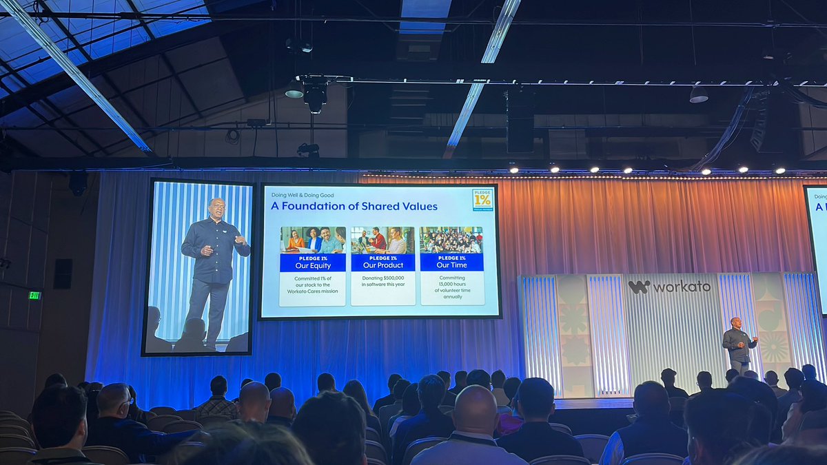 Excited to be at <a href="/Workato/">Workato</a> ‘s Automate event again this year. Amazing facts in the opening keynote about Connectors and Recipes as well as a heartwarming announcement on Workato Cares!