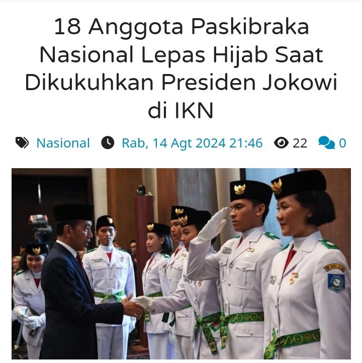 Saat didaerah berjilbab.
Saat direkrut berjilbab.
Saat latihan berjilbab.
Tapi saat dikukuhkan Jokowi lepas jilbab.

Aturan ditandatangani kepala BPIP.
Yg bentuk BPIP Jokowi.
Yg pilih kepala BPIP Jokowi.
BPIP dibawah dan bertanggung jawab kpd presiden.
Tapi pemerintah ga boleh