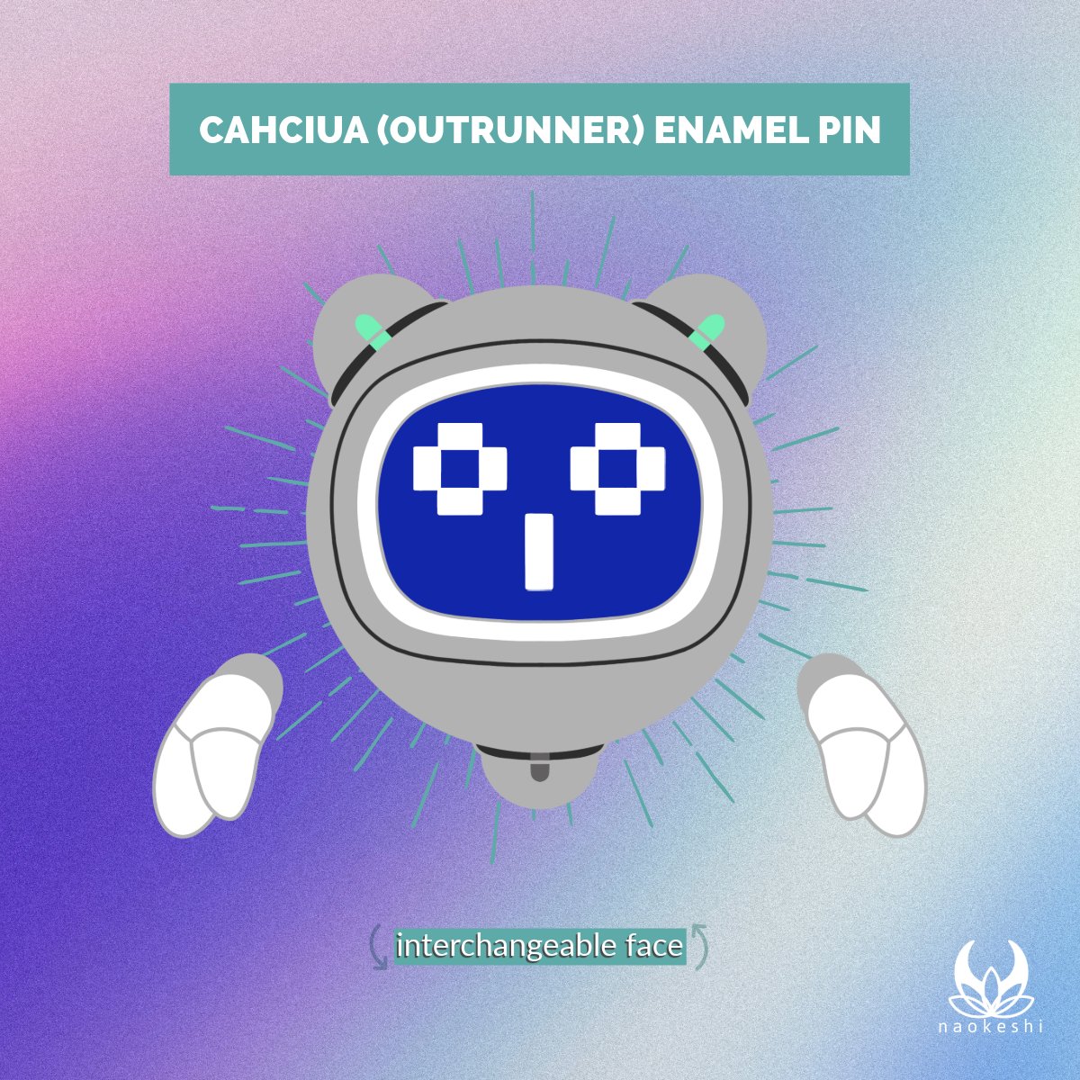 naokeshi_'s tweet photo. Since the embargo is lifted, I can present to you my next pin design!! Cahciua, as her outrunner 🤖💙 #ffxiv #cahciua #outrunner https://t.co/NYTg3Cy5Bu