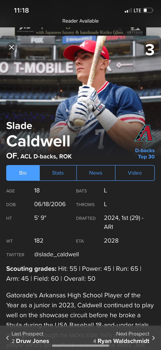 Former <a href="/BlazerHardball/">Valley View Blazer Baseball</a> OF <a href="/slade_caldwell/">Slade Caldwell</a> debuts at No. 3 on <a href="/Dbacks/">Arizona Diamondbacks</a> Top 30 Prospects list. I will be on KNEA Friday morning at 9:30 to recap Caldwell’s recent time in Phoenix and what the future holds for him. Make sure and tune in!! 

<a href="/the1nss/">The Natural State Sports Network</a> <a href="/RM_BlazerVoice/">Randy Myers</a> <a href="/k_sutherlandAR/">Kyle Sutherland</a>