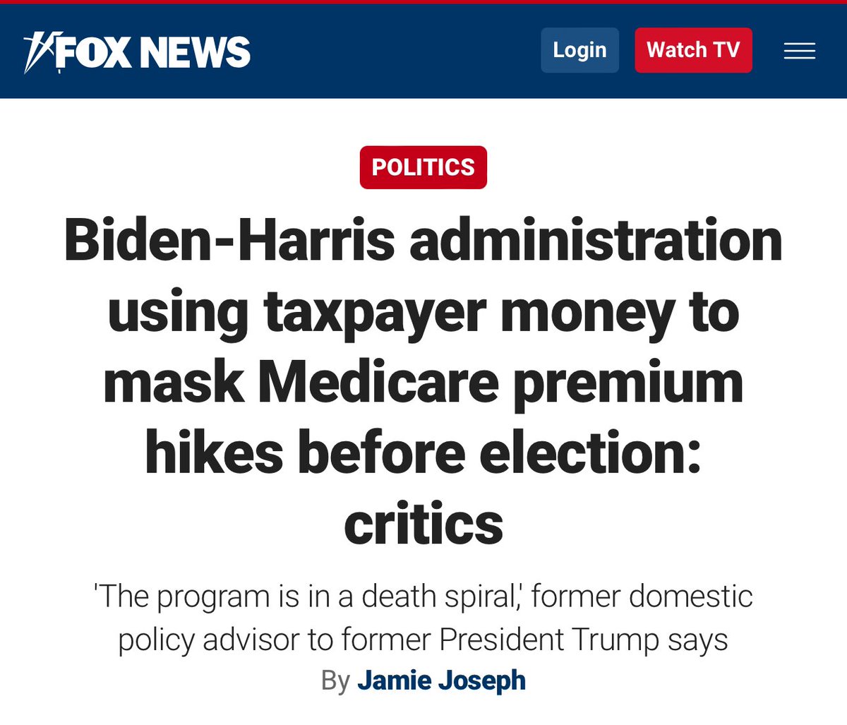kylenabecker's tweet image. JUST IN: The Harris-Biden administration is reportedly using taxpayer funds to hide Medicare premium hikes from voters before the election. 

Voters over the age of 65 should pay close attention to the CON GAME the Harris campaign is running on them with taxpayer dollars.

"In a…