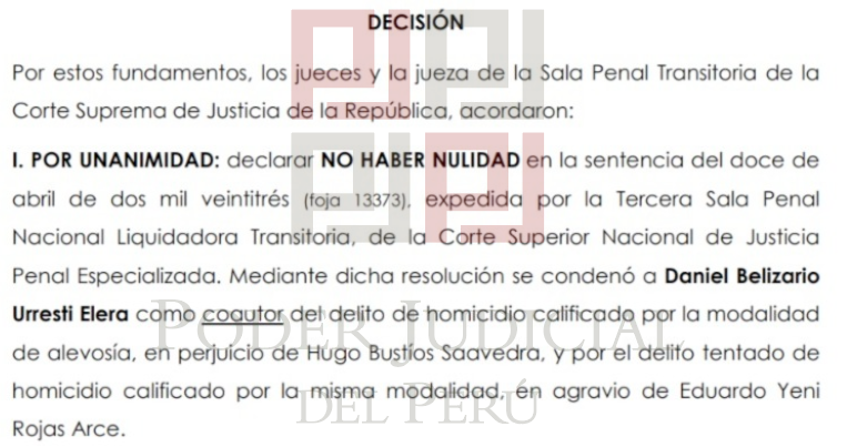Poder_Judicial_'s tweet photo. 🛑#LoÚltimo PoderJudicial ratifica condena de 12 años de prisión contra Daniel Belizario Urresti Elera por delito de homicidio calificado por la modalidad de alevosía, en perjuicio de Hugo Bustíos, y por delito tentado de homicidio calificado, en agravio de Eduardo Rojas. https://t.co/IdVMRyGYYK