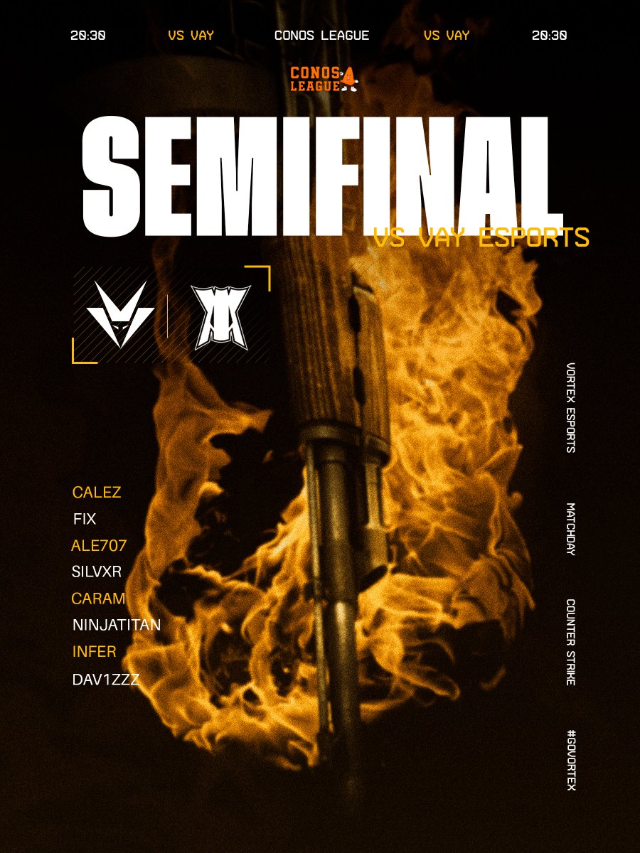 Hoy cita importante en <a href="/ConosLeague/">Conos League</a> 🙌

📺 twitch.tv/conosleague
🆚 <a href="/eSportsVAY/">VAY eSports</a> 
⌚️ 20:30 horas

Después de una gran fase regular, vamos a por esa Final 🫡

#GoVortex