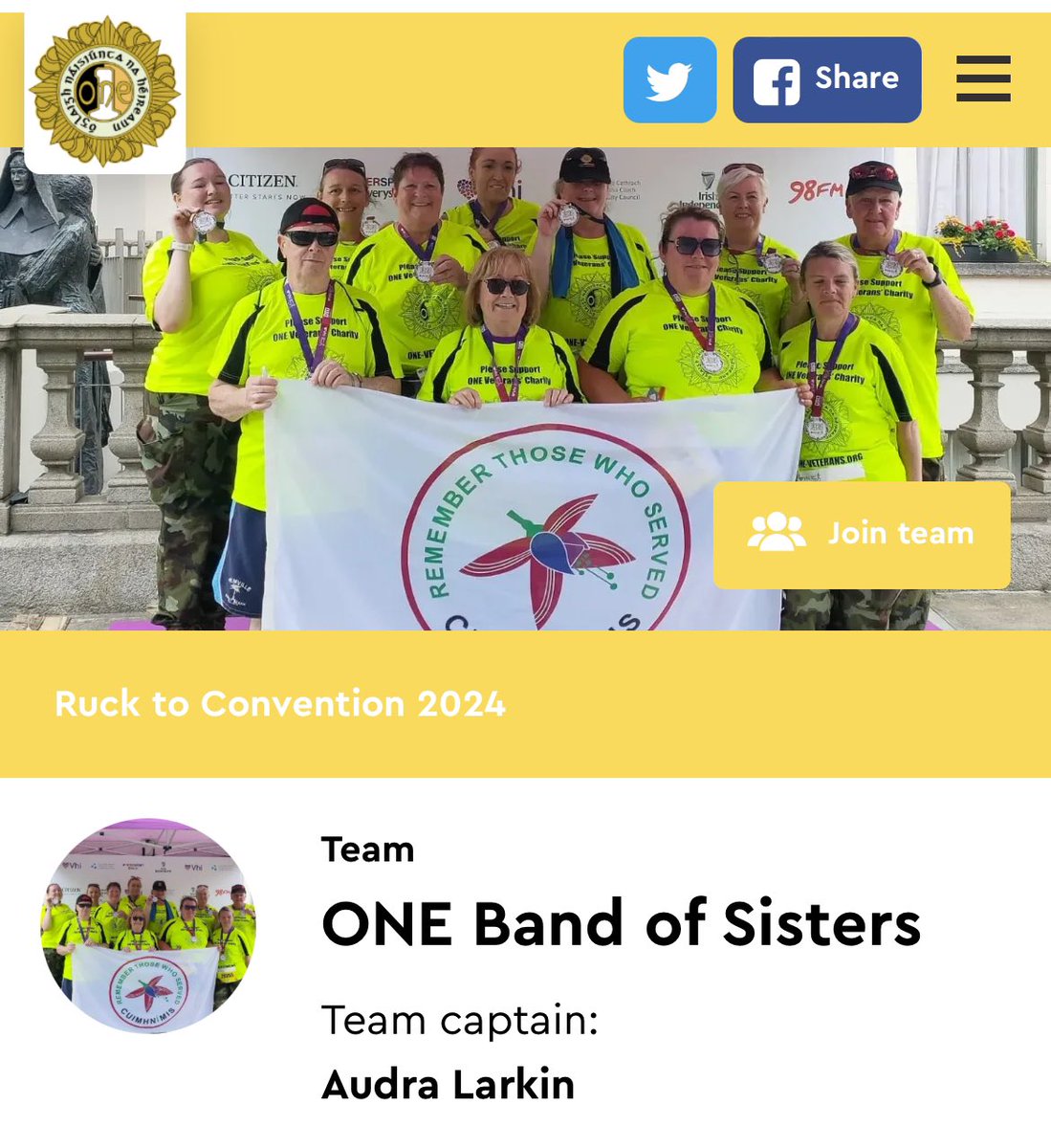 Do you want to help make a difference to Irish #DefenceForces #Veterans?

ONE’s Band of Sisters are taking on a 8km physical challenge to raise awareness &amp; funding for ONE to continue to provide critical services to Irish Defence Force Veterans

More here: one-veterans.org/ones-band-of-s…
