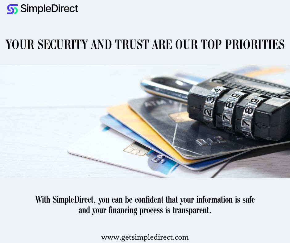 SimpleDirectHQ's tweet image. 🛠️ At SimpleDirect, your security and trust are our top priorities. We've built our platform to ensure your information is safe and your financing process transparent. #SecureFinancing #Transparency #SimpleDirect
