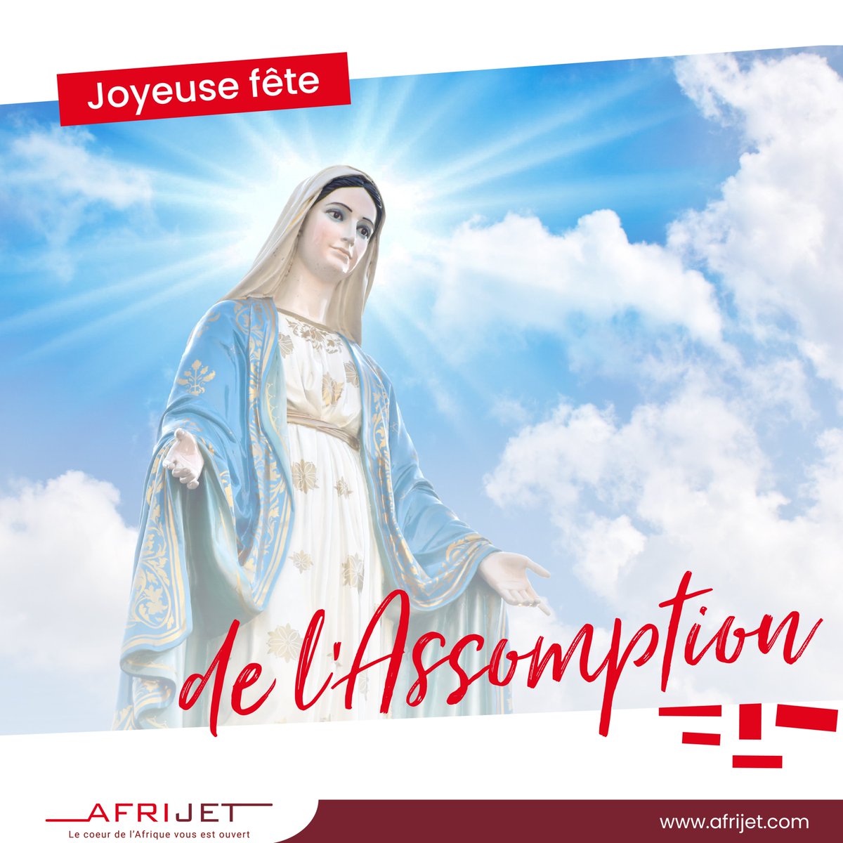 Joyeuse fête de l'Assomption à nos chers clients ! ✨

L’équipe d’Afrijet vous envoie ses vœux les plus chaleureux et vous remercie pour la confiance renouvelée et pour votre fidélité ❤️

#Afrijet #Assomption #Aviation