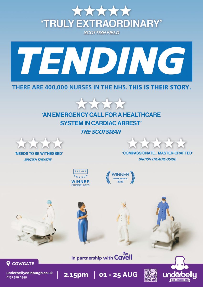 Saw <a href="/tendingplay/">Tending: a verbatim play</a> at <a href="/FollowTheCow/">Underbelly Edinburgh</a>. A beautifully crafted verbatim play about NHS nurses &amp; the struggle to be heard, supported &amp; respected. Simply staged with 3 outstanding actors, the stories move &amp; educate. Go see this extraordinary play. Especially if you're in government. 🎭