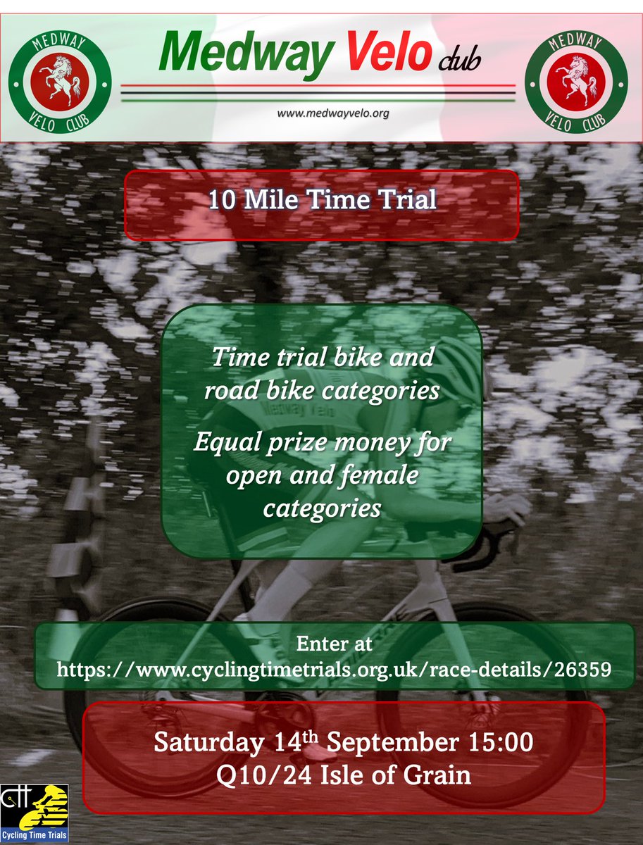 Only a month until our late summer 10, afternoon start, equal prizes for men and women and hopefully some nice cake.

What’s not to like? Enter at cyclingtimetrials.org.uk/race-details/2…