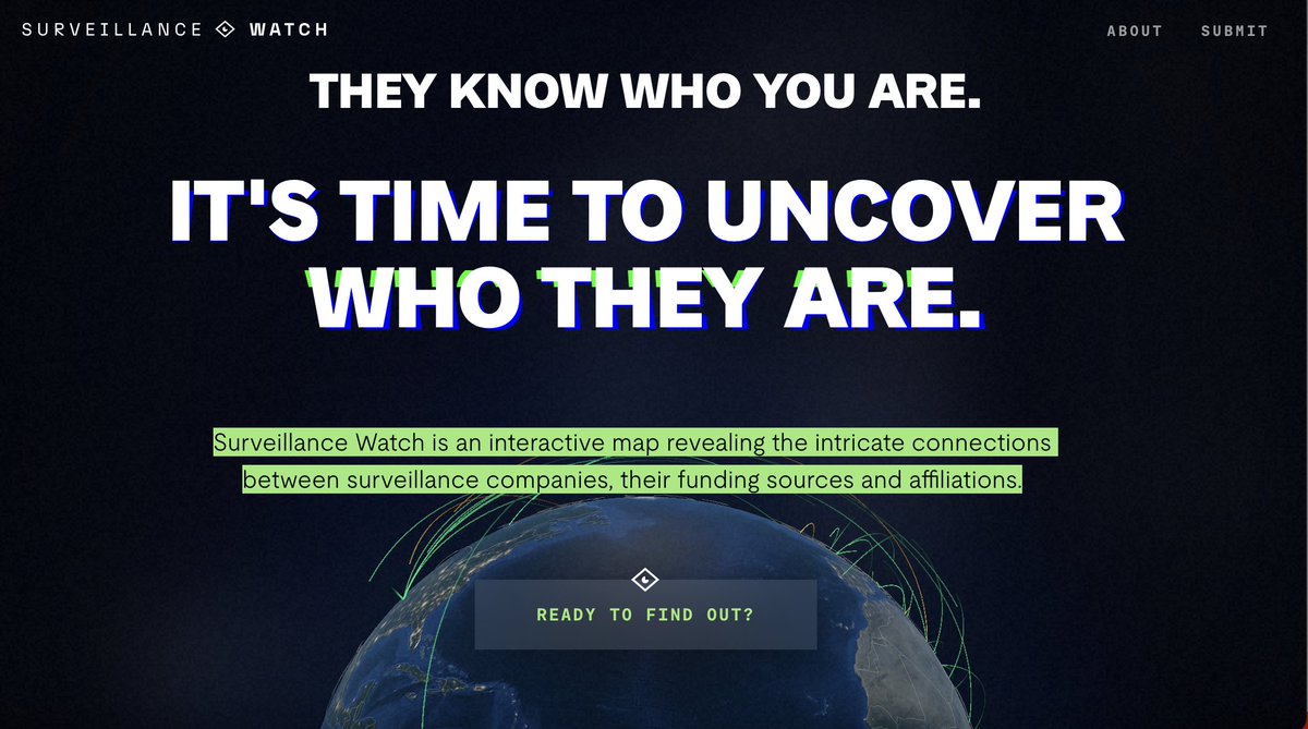 We, along with <a href="/AINowInstitute/">AI Now Institute</a> and
<a href="/logic_magazine/">Logic(s)</a>, are proud to support Surveillance Watch: an interactive map revealing the intricate connections between surveillance companies, their funding sources and affiliations.  

surveillancewatch.io