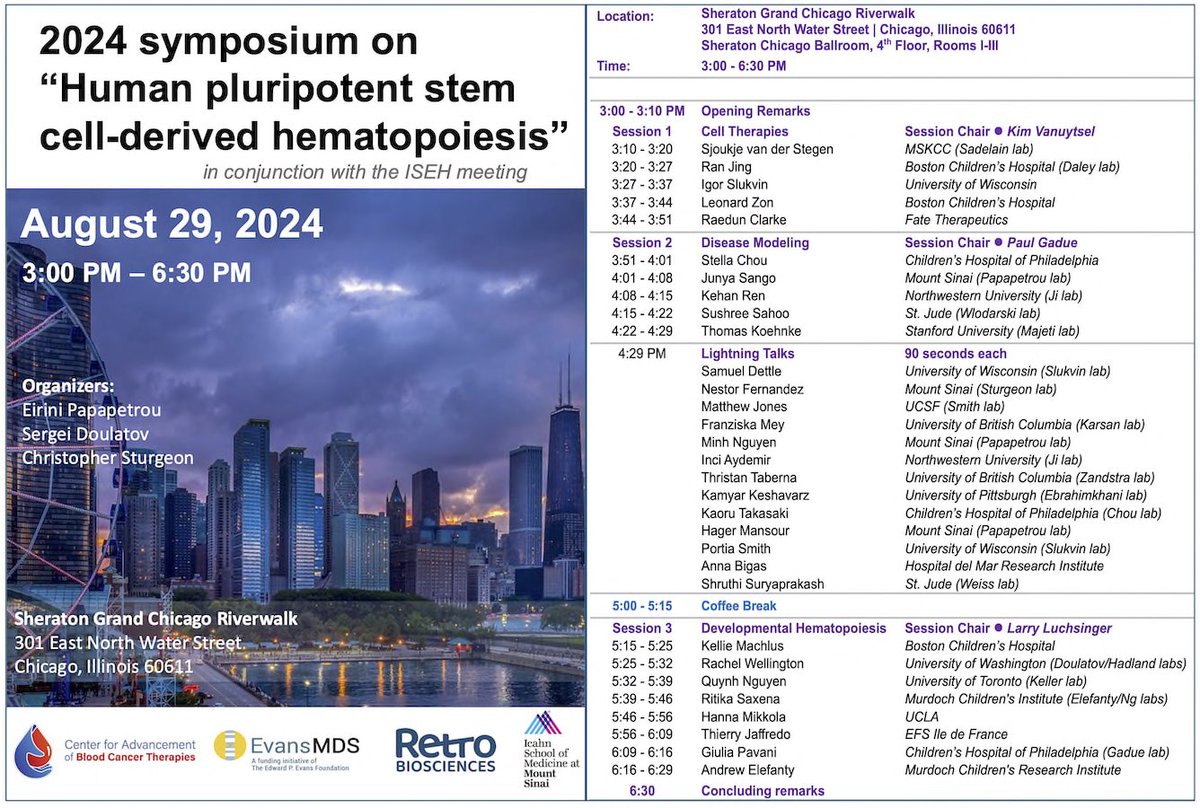 Eirini Papapetrou, MD, PhD (@papapetroumdphd) on Twitter photo 🥁The final agenda of our 3rd iPSC-hematopoiesis symposium coorganized by <a href="/Doulatov_lab/">Sergei Doulatov</a> <a href="/Dr_Sturgeon/">Chris Sturgeon</a> and yours truly is now available! If you are attending #ISEH24 do not miss! A truly stellar speaker lineup! Thanks to our sponsors Evans MDS and <a href="/RetroBio/">BeautéBioRétro</a>. <a href="/ISEHSociety/">ISEH</a> #iPSCLove 🥁The final agenda of our 3rd iPSC-hematopoiesis symposium coorganized by <a href="/Doulatov_lab/">Sergei Doulatov</a> <a href="/Dr_Sturgeon/">Chris Sturgeon</a> and yours truly is now available! If you are attending #ISEH24 do not miss! A truly stellar speaker lineup! Thanks to our sponsors Evans MDS and <a href="/RetroBio/">BeautéBioRétro</a>. <a href="/ISEHSociety/">ISEH</a> #iPSCLove