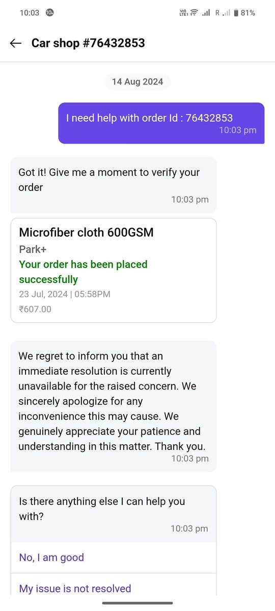 rrajput1010's tweet image. Frustrated with @ParkPlusApp—20 days since my order and still no delivery or refund. Customer service hasn’t been helpful. Any updates or solutions? #CustomerService #OrderIssues"