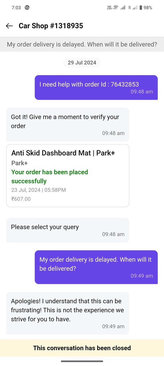 rrajput1010's tweet image. Frustrated with @ParkPlusApp—20 days since my order and still no delivery or refund. Customer service hasn’t been helpful. Any updates or solutions? #CustomerService #OrderIssues"