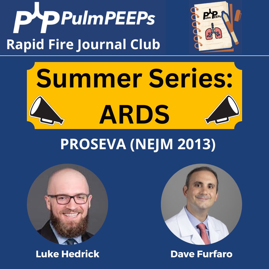 Pulm PEEPs (@pulmpeeps) on Twitter photo 🚨 The next episode in our Summer Series on ARDS literature is out today! Listen to us discuss the PROSEVA trial and hear why belly down is the way to go.
pulmpeeps.com/2024/08/14/81-… 🚨 The next episode in our Summer Series on ARDS literature is out today! Listen to us discuss the PROSEVA trial and hear why belly down is the way to go.
pulmpeeps.com/2024/08/14/81-…