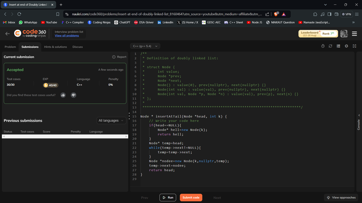 SujalBarnw91595's tweet image. Insert at end of Doubly Linked List

#doublelinkedlist
#CodeNewbie
#codedaily