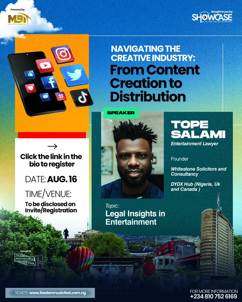 MBI_ENT's tweet photo. The laws of the entertainment industry are tricky and if not well known can cause issues for your growth
Come learn from @dtopesalami how to navigate legal issues in the entertainment industry
Date:16/08/2024
Venue:To be disclosed on invite.
Topic: Legal Insights In Entertainment https://t.co/alypwSvpBp