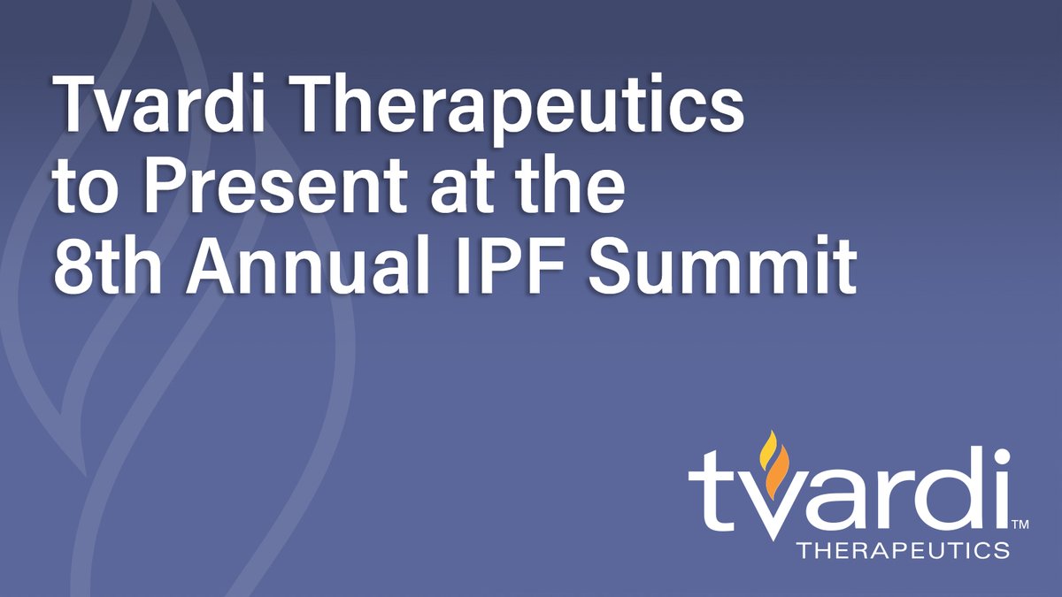 Tvardi Therapeutics (@tvarditherap) on Twitter photo We are pleased to announce that <a href="/Imran_N_Alibhai/">Imran Alibhai</a>, PhD, CEO of Tvardi Therapeutics, was selected to make a presentation and co-lead a panel discussion at the 8th Annual IPF Summit being held in Boston, MA on August 22, 2024.#IdiopathicPulmonaryFibrosis
tvarditherapeutics.com/2024/08/14/tva… We are pleased to announce that <a href="/Imran_N_Alibhai/">Imran Alibhai</a>, PhD, CEO of Tvardi Therapeutics, was selected to make a presentation and co-lead a panel discussion at the 8th Annual IPF Summit being held in Boston, MA on August 22, 2024.#IdiopathicPulmonaryFibrosis
tvarditherapeutics.com/2024/08/14/tva…