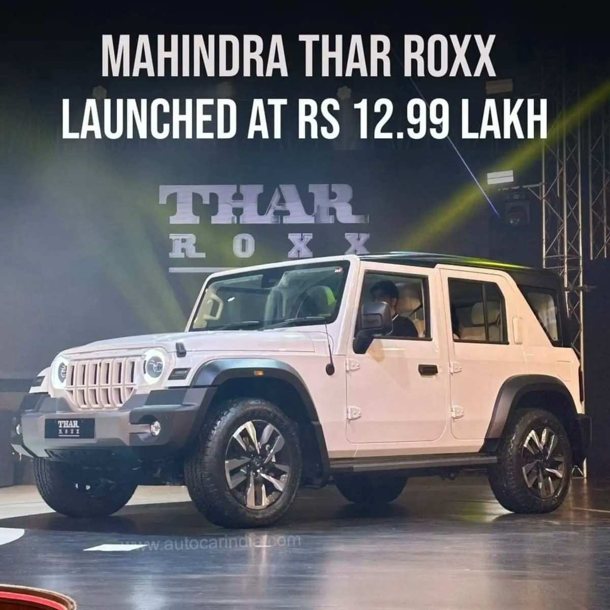 manikpurianand's tweet image. Mahindra Thar Roxx Revealed in India

Starting price for petrol Rs. 12.99 lakh, for diesel Rs. 13.99 lakh (ex-showroom). #TharROXX #thar5door #Mahindra #thar