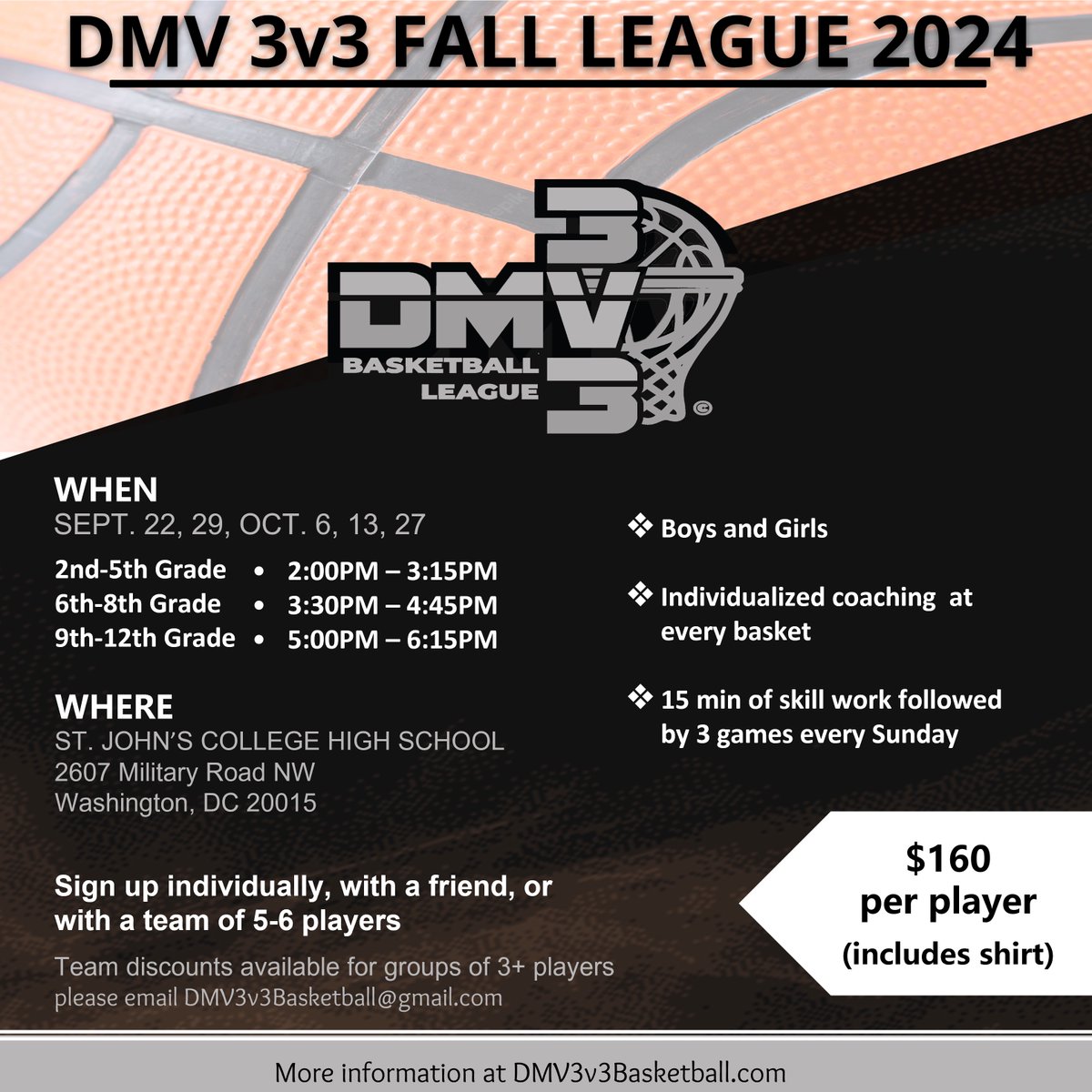 DMV3v3's tweet photo. The DMV's best 3v3 league is BACK!

3️⃣ Leagues: Grades 2nd-5th, 6th-8th, &amp; 9th-12th
3️⃣ 16-Min Games Each Day + 15 Min of Skill Work
3️⃣ Reasons to Join Us:
🏀 More involved in every play
🏀 Individualized coaching
🏀 Improve IQ against Man to Man

https://t.co/gdfmjSvP2j https://t.co/rcKzjlO2RF