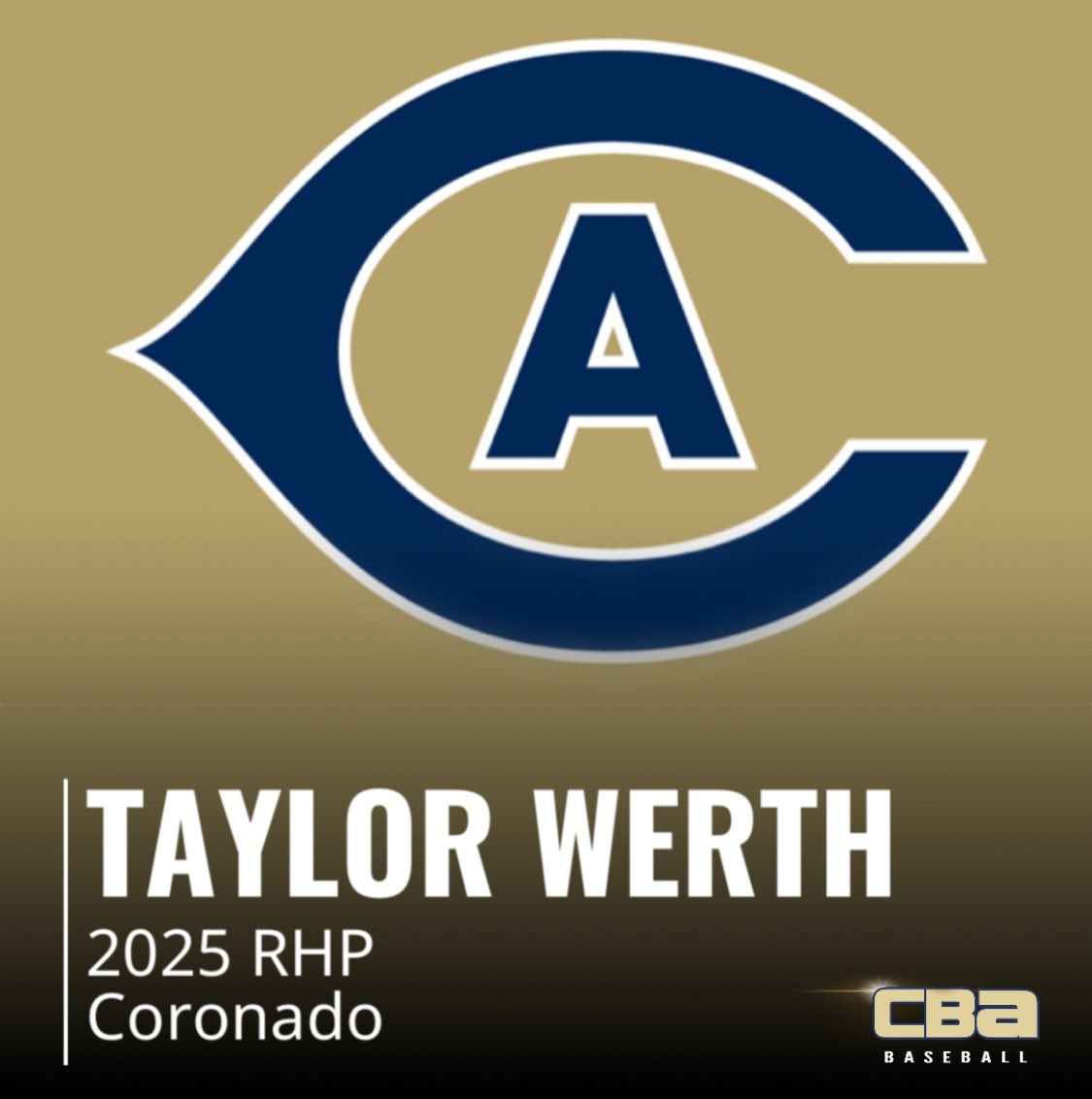Congratulations Taylor Werth | 2025 RHP Coronado HS | committed to UC Davis 

#weareCBA | #TheStandard