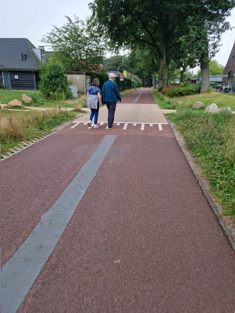This rural cycle street worked amazingly well but had me thinking about the lack of a footway, but then I got it. The "cycle" treatment let everyone know it was a pedestrian priority space.