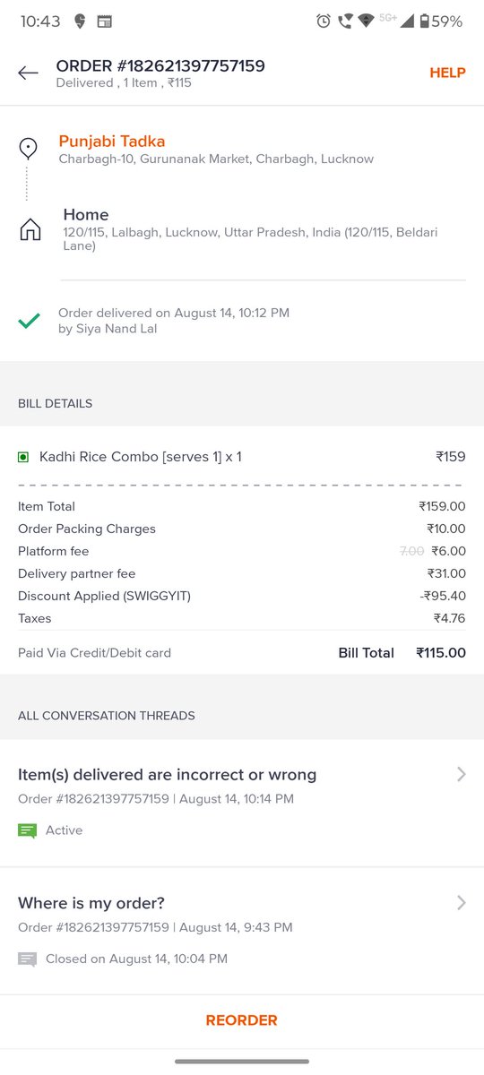 vikas_jdl's tweet photo. @SwiggyCares I had ordered kadhi chaval from swiggy and I got this with Zomato tape. What kind of service are you serving even the food taste is very also very ghatiya. Saf saf pta chl rha ki ye fake order h. Swiggy ispe dhyan kyo nhi deta.
Order details - #182621397757159
Swiggy https://t.co/7I8R3NyMz9