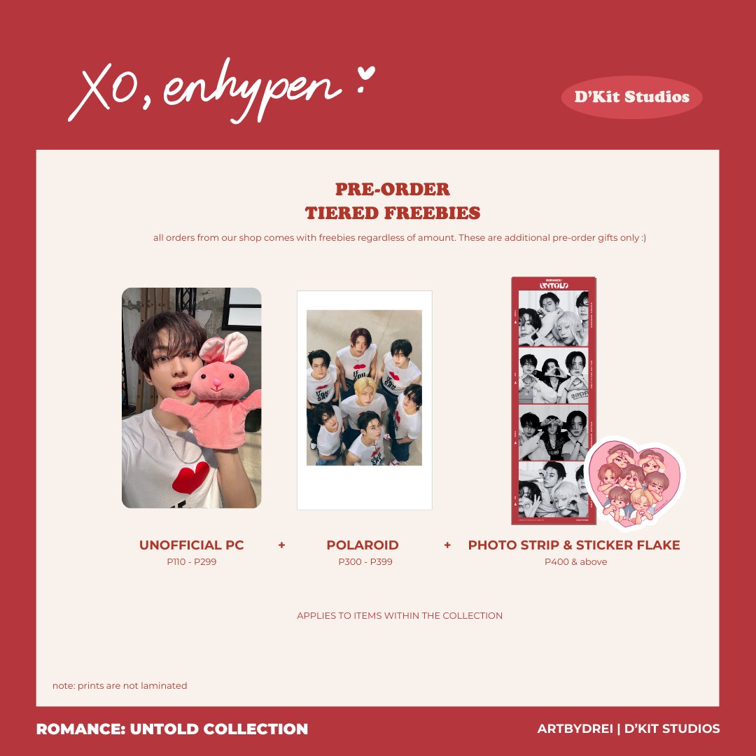 dkitstudios's tweet photo. xo, enhypen romance untold-inspired fanmade merch collection 💌 
catalog | pricelist &amp; POBs ❤️

♡ pre-order here: https://t.co/mACgB1UcWH

wts lfb enhypen fanmade keyring phone charm tote pouch griptok prints &amp; more ~
#ENHYPENfanart 
#dkitstudios #artbydrei https://t.co/rJEHger1UZ