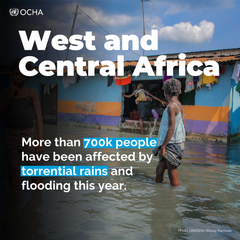UNOCHA's tweet photo. Only 2⃣ months into the rainy season in West and Central Africa, torrential rains and severe floods have caused widespread devastation.

#Chad has been the worst-hit with over 246K people affected.

Strategic investments are required to mitigate the impact on people’s lives.