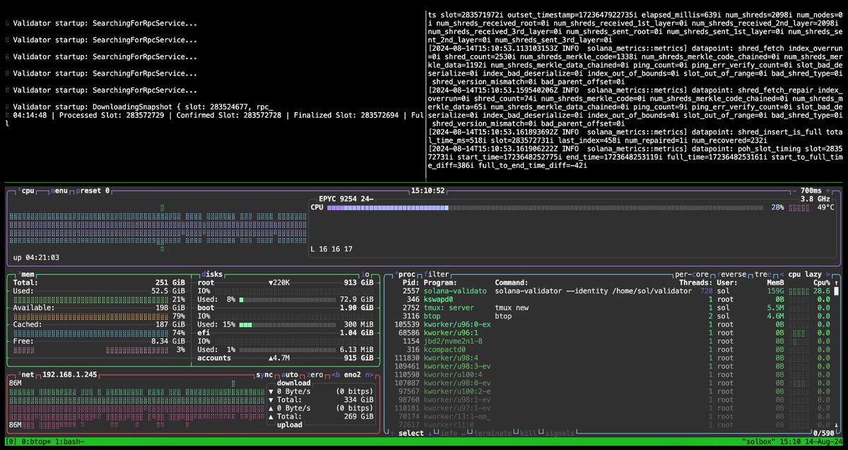 Dimitrob2's tweet image. tight fit
but its live
going to run the jito client, figure out how to test network bandwidth and check how many people eating my sandwhiches