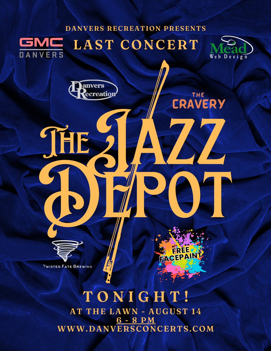 DanversRec's tweet image. Tonight CONCLUDES our summer concert series!! Come check out the Jazz Depot for the final night!! Grab some ice cream, beer, and free facepainting 🎨🍻🍦