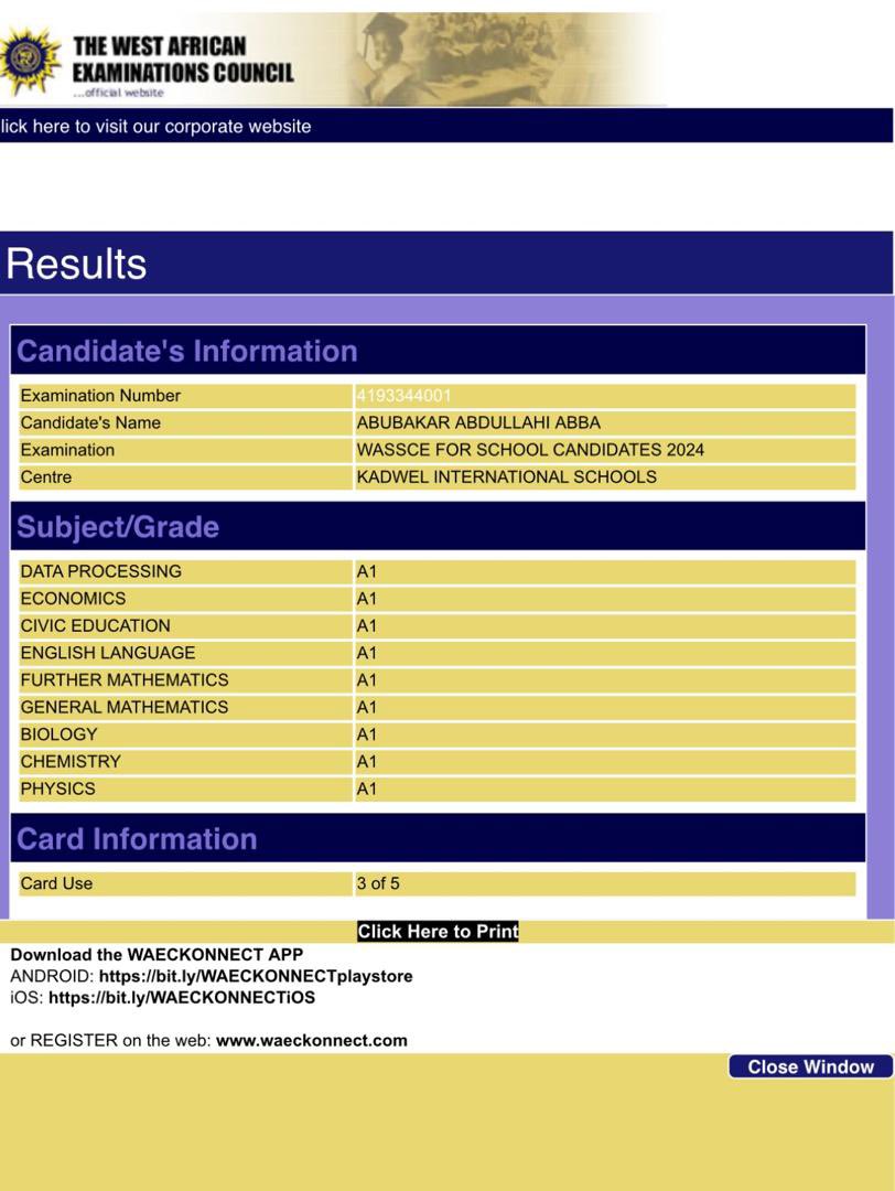 Ladies and gentlemen,
My brother , ABDULLAH ABUBAKAR our starboy!! 
318 in Jamb, 9As in WAEC.
He studied till he fell ill twice and it paid off. I’m so soo proud of him.
May Allah open the door to bigger and better opportunities.
Amin!!