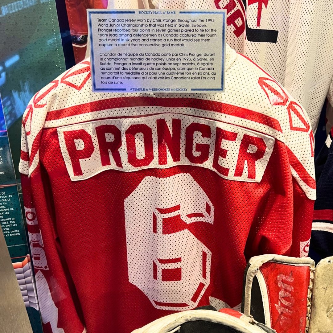 Moment ➡️ Artifact

<a href="/chrispronger/">Chris Pronger</a> #HHOF2015 wore this <a href="/HockeyCanada/">Hockey Canada</a> jersey at the 1993 World Junior Championships on route to a Gold Medal 🥇

Check out this artifact featured in the National Bank World of Hockey Zone alongside other memorable <a href="/IIHFHockey/">IIHF</a> artifacts at the #HHOF.