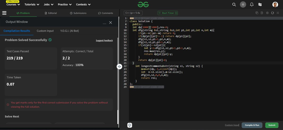 🖥️ Day 22/30 : Longest Common Substring #geekstreak2024 #potd