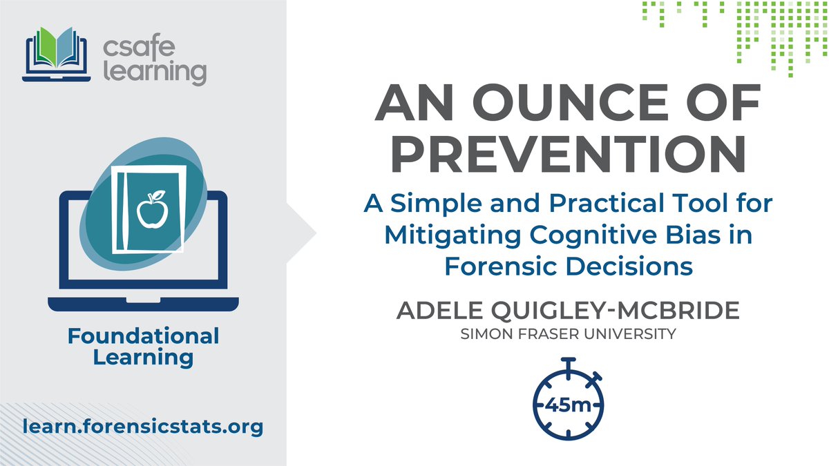 CSAFE_CoE's tweet image. Keep Learning After #IAI2024:
Looking for tips to mitigate cognitive bias &amp;amp; implement LSU-E? Then this course is for you:

An Ounce of Prevention: A Practical Tool for Mitigating Cognitive Bias in Forensic Decisions
Led by @adelequigley16 
Enroll for free: learn.forensicstats.org